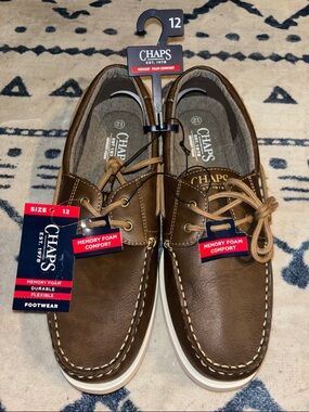 Chaps Men's Brown Leather-Look Boat Shoes! Size 12!  New with tags!